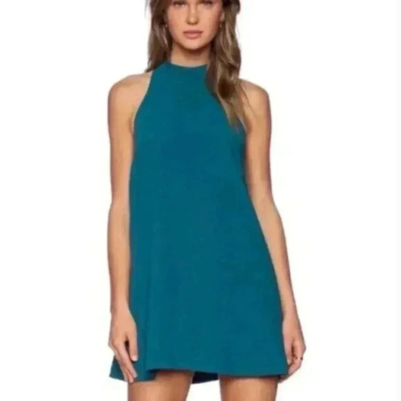 Lovers + Friends Lily Halter Neck Sleeveless Dress in Teal Green Size XS - Picture 1 of 4